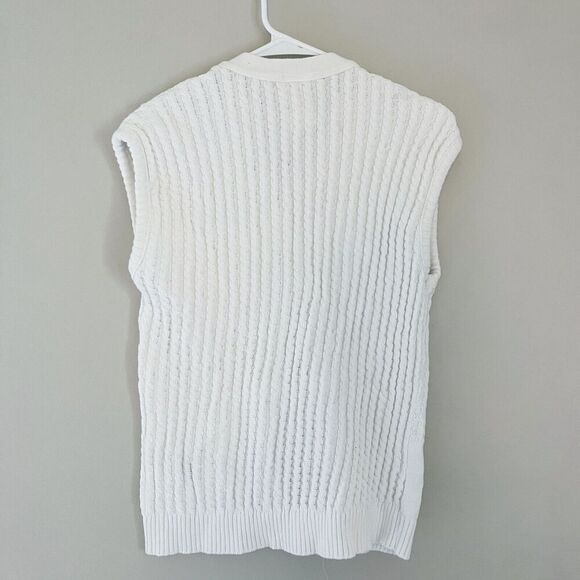 Vtg Aileen Womens White Cardigan Sweater Vest XL Ribbed Knit Argyle Golf Preppy - Picture 3 of 11